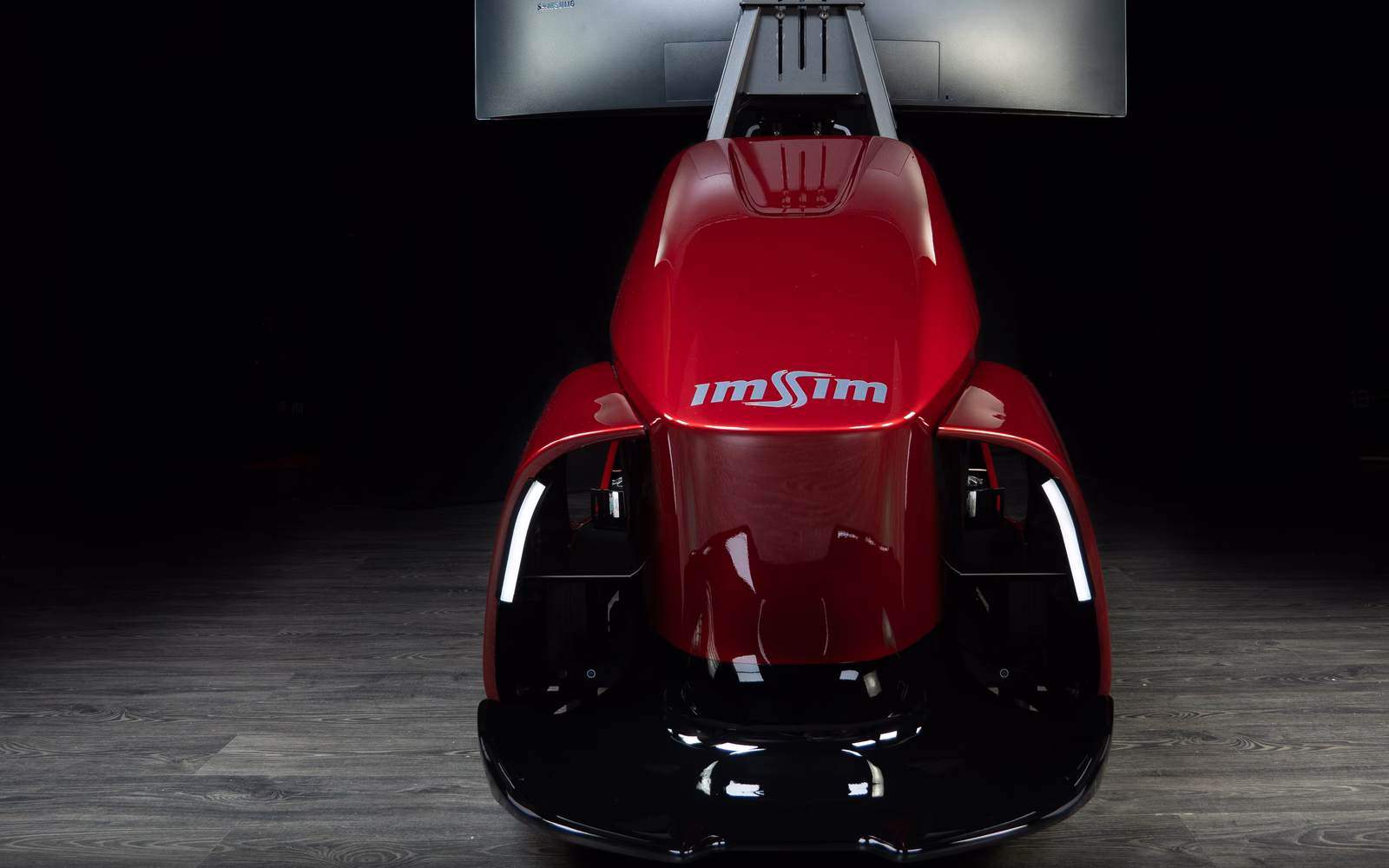 Head on. The lit blades run down each side of the nose.