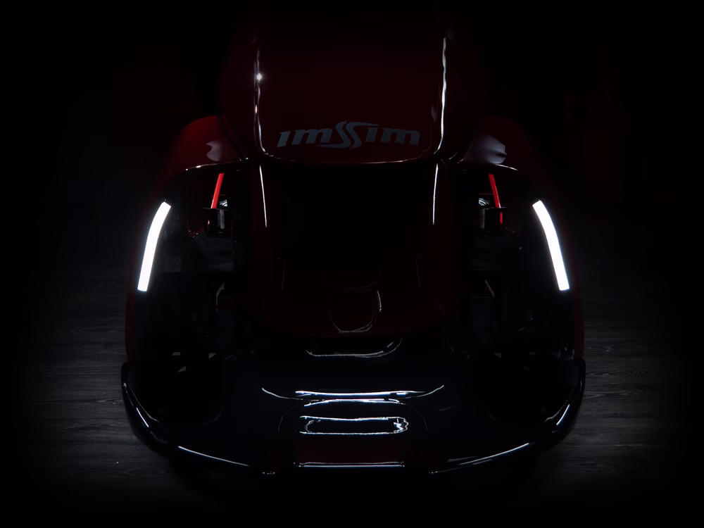 The front of a GARRA in the dark, with two lit blades either side of the nose.